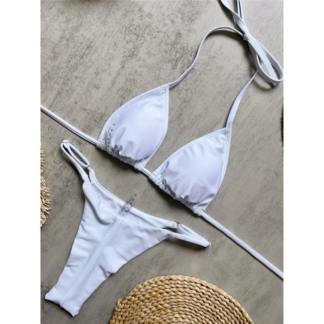 Brazil Letter Printed Halter Bikini Women Swimwear Female Swimsuit Two-Pieces Bikini Set Padded Bather Bathing Suit Swim V8352