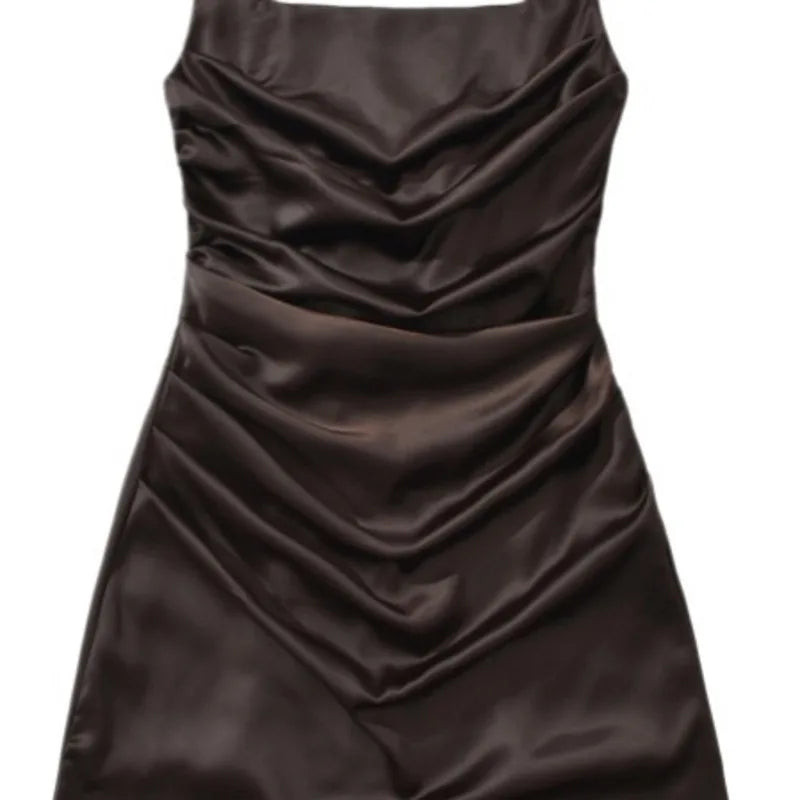 Square Neck Camisole Dress For Women With Back Cross Straps Slim Fit Ruched Waist Boned Mini Skirt Pure Desire Dress Casual 0VNB