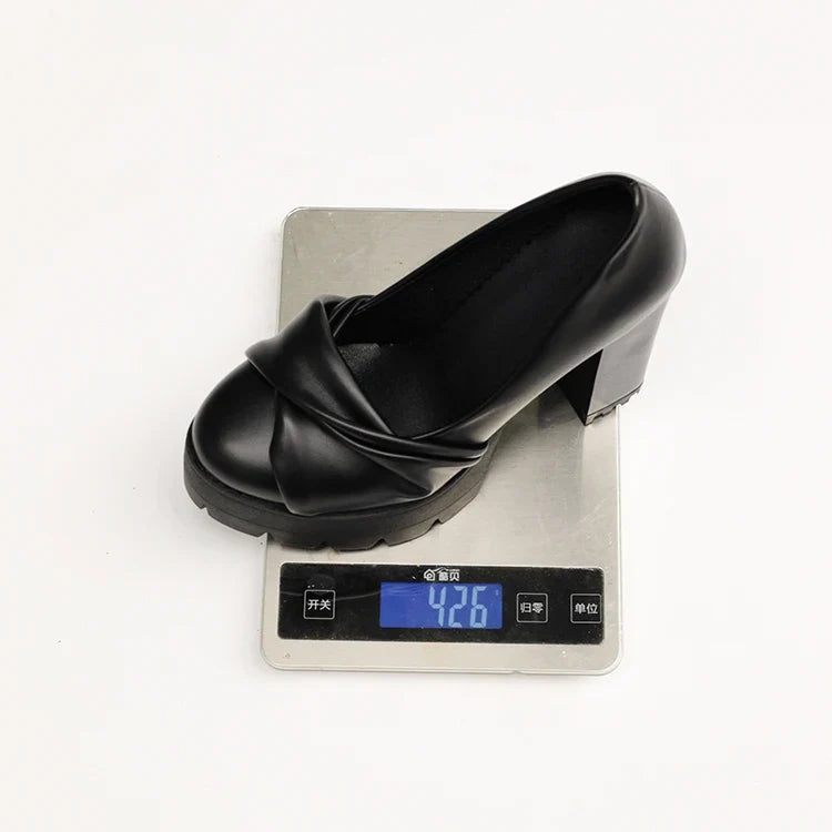 Plus Size Cross Soft PU Upper Platform Ultra Coarse Heel Shallow Breathable High Heels Office Women's Shoes