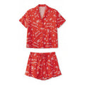 Women's Christmas 2 Pieces Lounge Set Short Sleeve Lapel Pumpkin Print Shirt Shorts Satin Sleepwear
