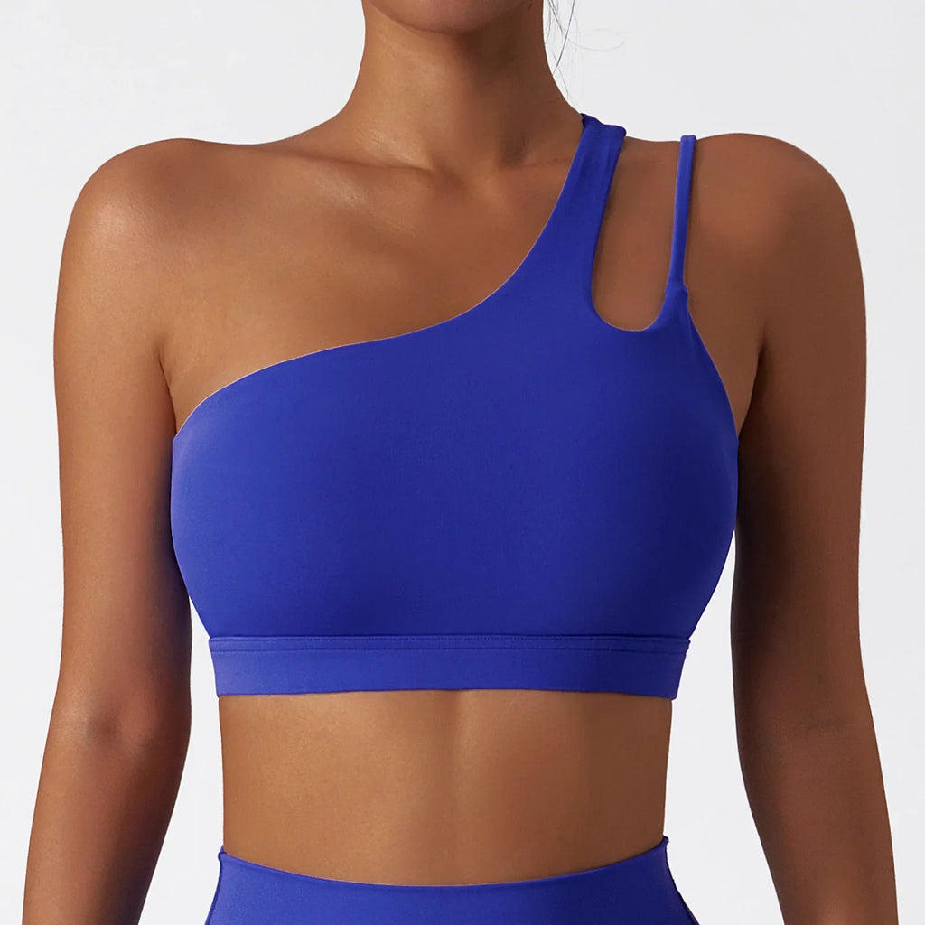 Comfort Single Strap Yoga Bra Chest Pad Running Sports Bra Gym Top Women Stretch Pull Up Underwear Women Vest Fitness Tank Top
