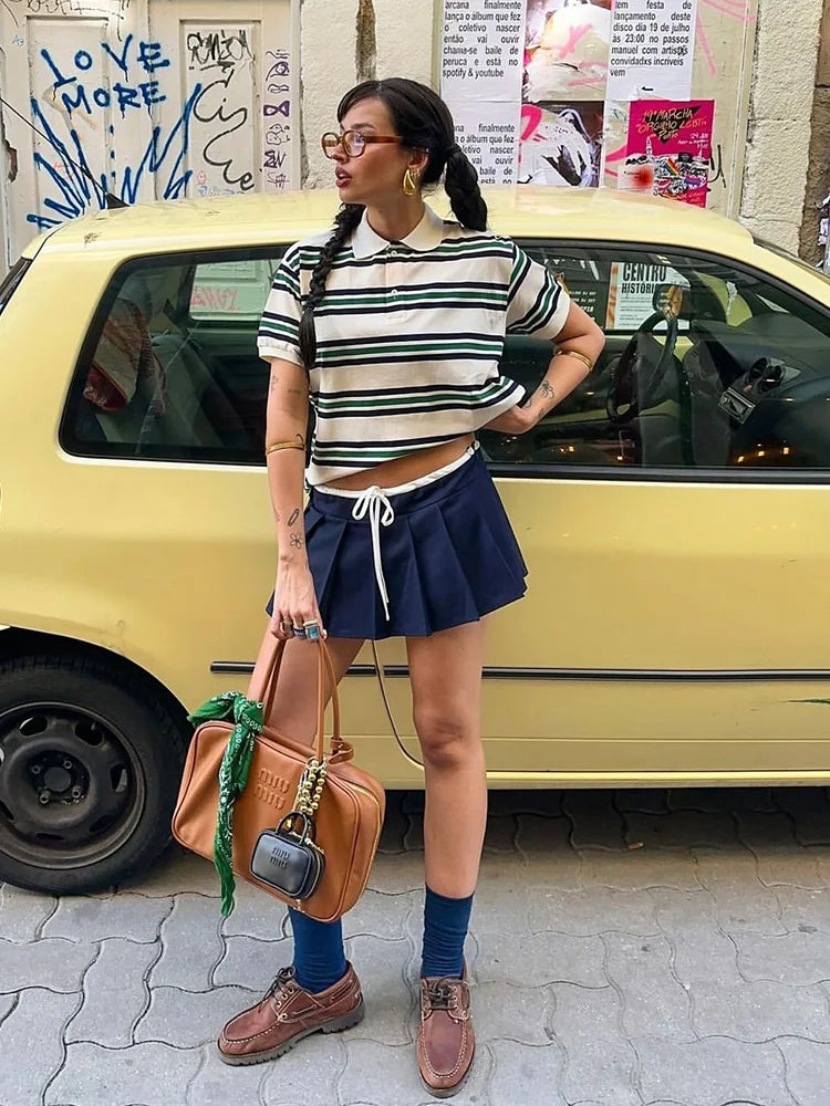 Foridol Burgundy Striped Casual Women T-shirt Summer Loose Polo Shirts Buttons New Female Tops Blouse White Tops Spring Shirt
