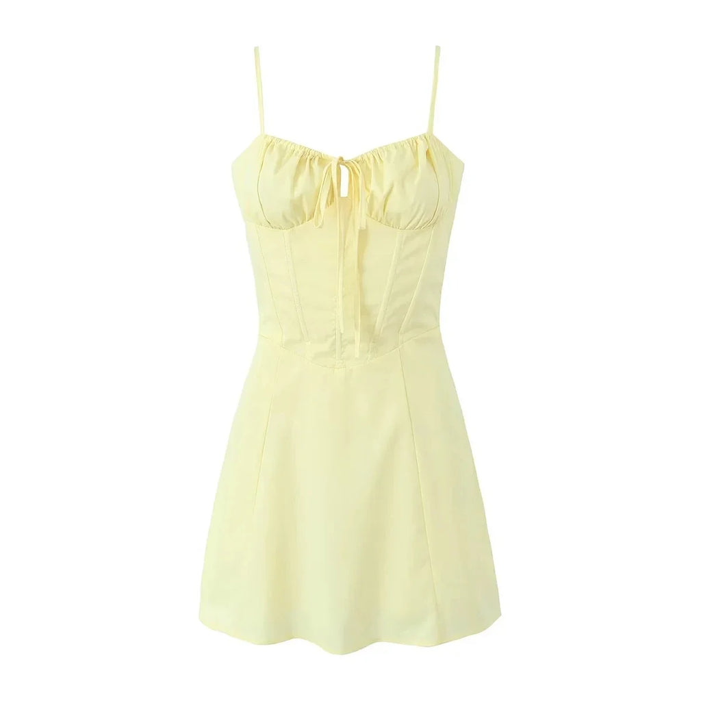 Foridol Lace Up Mini Summer Dress Sundress Women Spaghetti Strap Sexy Short White Beach Vestidos Fishbone Party Club Dress 2025