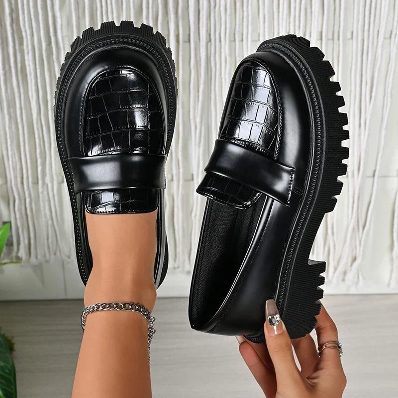 British Style Platform Loafers Women 2026 Plus Size Round Toe Single Shoes Woman Thick Bottom Pu Leather Oxfords Zapatos Mujer