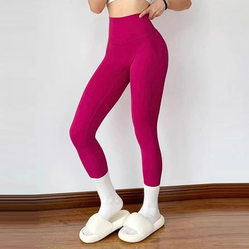 Nude Yoga Leggings Women High Waist One-piece Fitness Wear-free Underwear Belt Pocket Sports Pilates Trousers Fitness Pants
