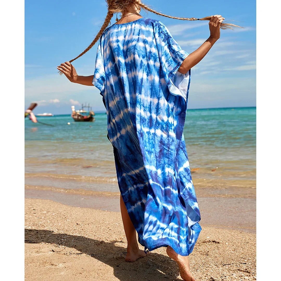 2026 New Colorful Kaftan Tunic Beach Dress Beach Wear Beachwear Beach Cover Up Cover-upsLoose Maxi Dress Female Women V4428