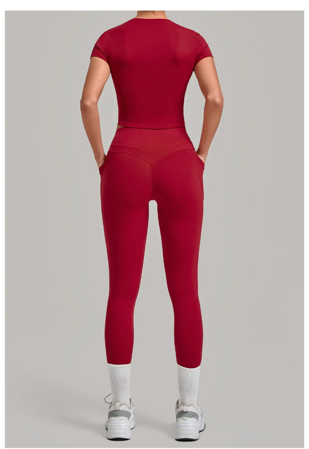 Women Tracksuit Yoga Sets Short Sleeve Slim Sports T Shirts Workout Clothes Outdoor Tight High Waist Pocket Pants Fitness Suits