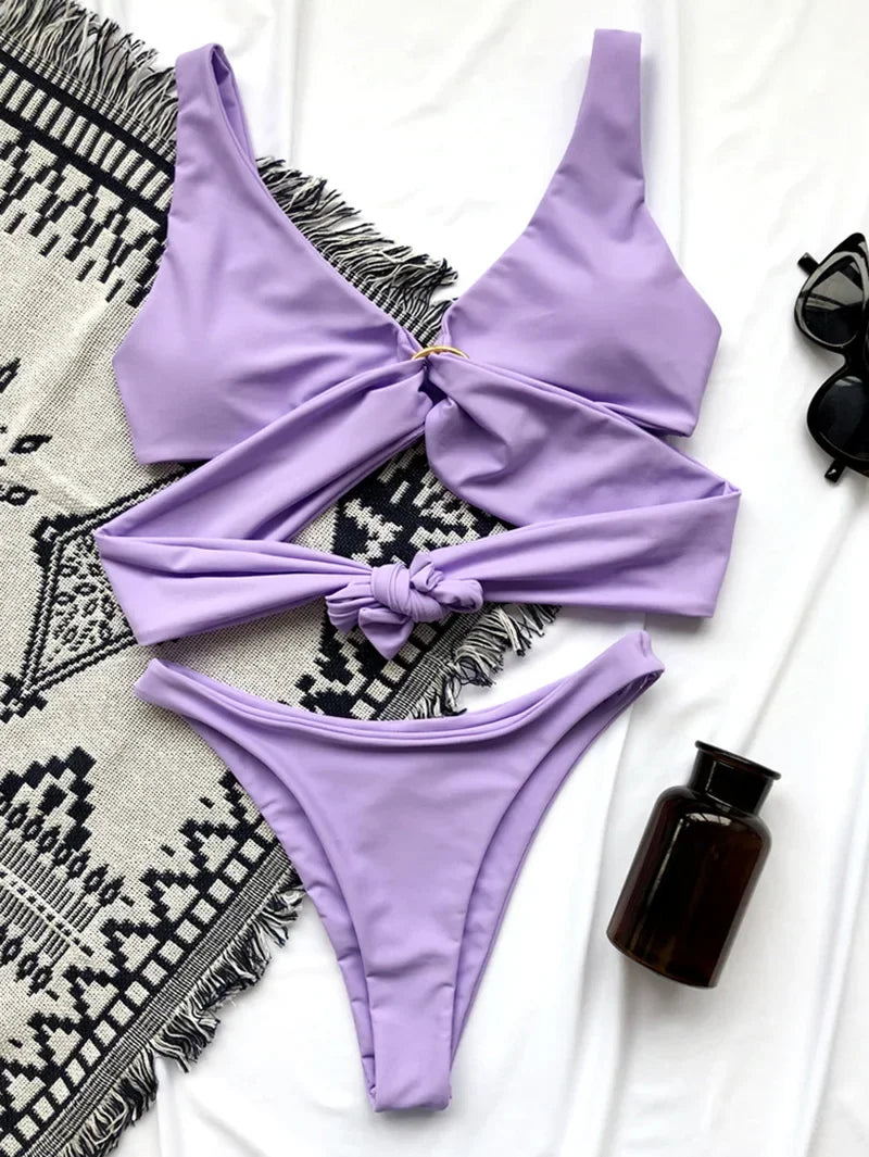 Sexy Adjustable Rings Cross Bandage Bikini Female Swimsuit Women Swimwear Two-pieces Bikini set Bather Bathing Suit Swim Lady