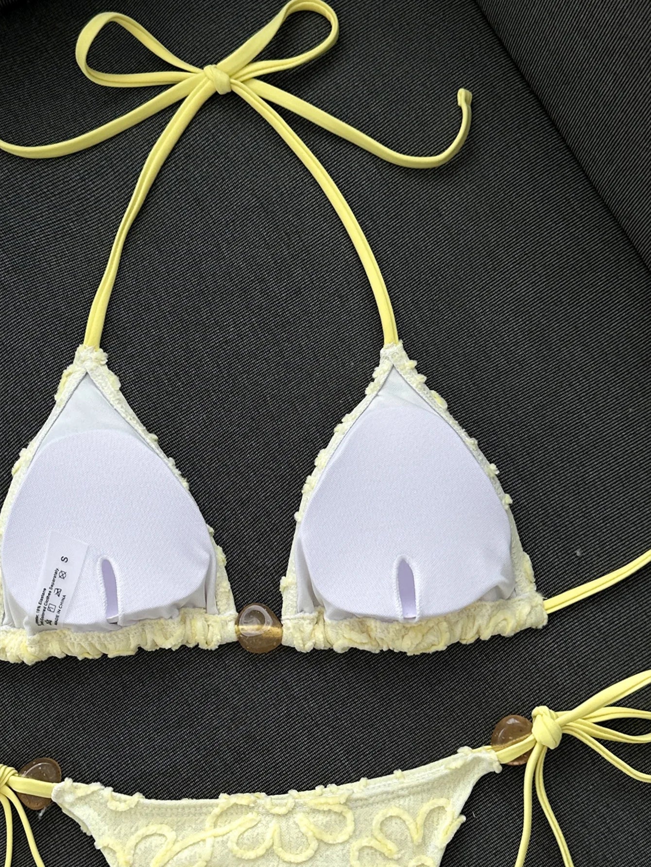 Sexy Yellow 3D Flower Micro Bikini 2026 Women Hole Out Stone Strap Push Up Bra Thong Swimsuit Holiday Bathing Suit Swimwear