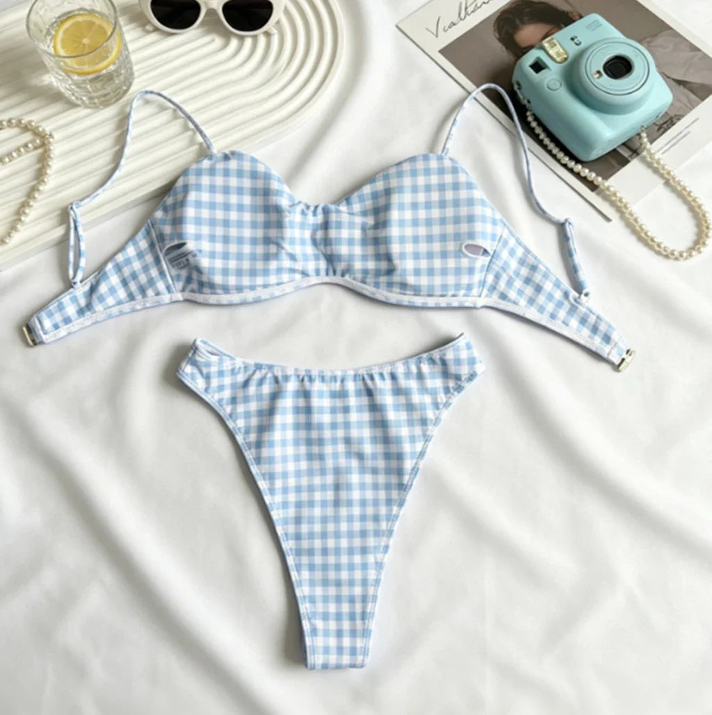 2026 New Sexy Bikini Women Swimsuit Bandeau Biquini Push Up Swimwear Female Shiny Bathing Suits Print Bodysuit Beachwear