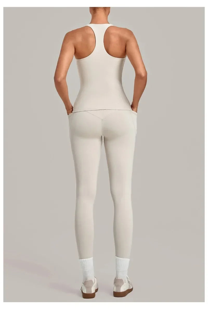Women's Seamless Yoga Sets Sports Fitness Hip-lifting High Waist Pant Sleeveless Backless Suits Workout Running Leggings Sets
