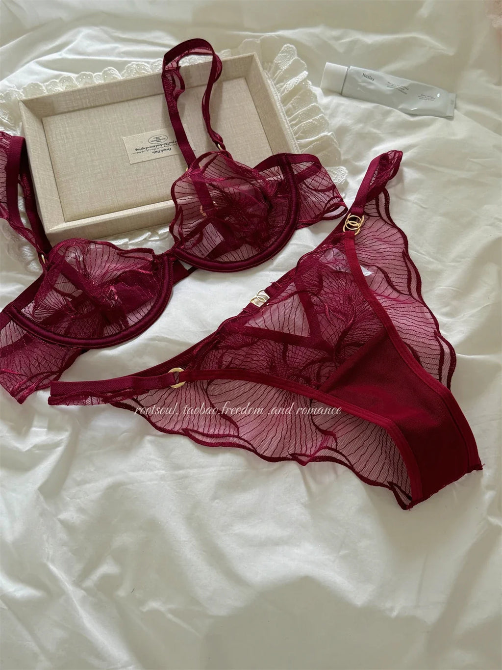 Summer French Flower Embroidery Bralette Beachwear Pure Desire Ultra Thin Light Support Wirefree Romantic Niche Set AU MOYISU