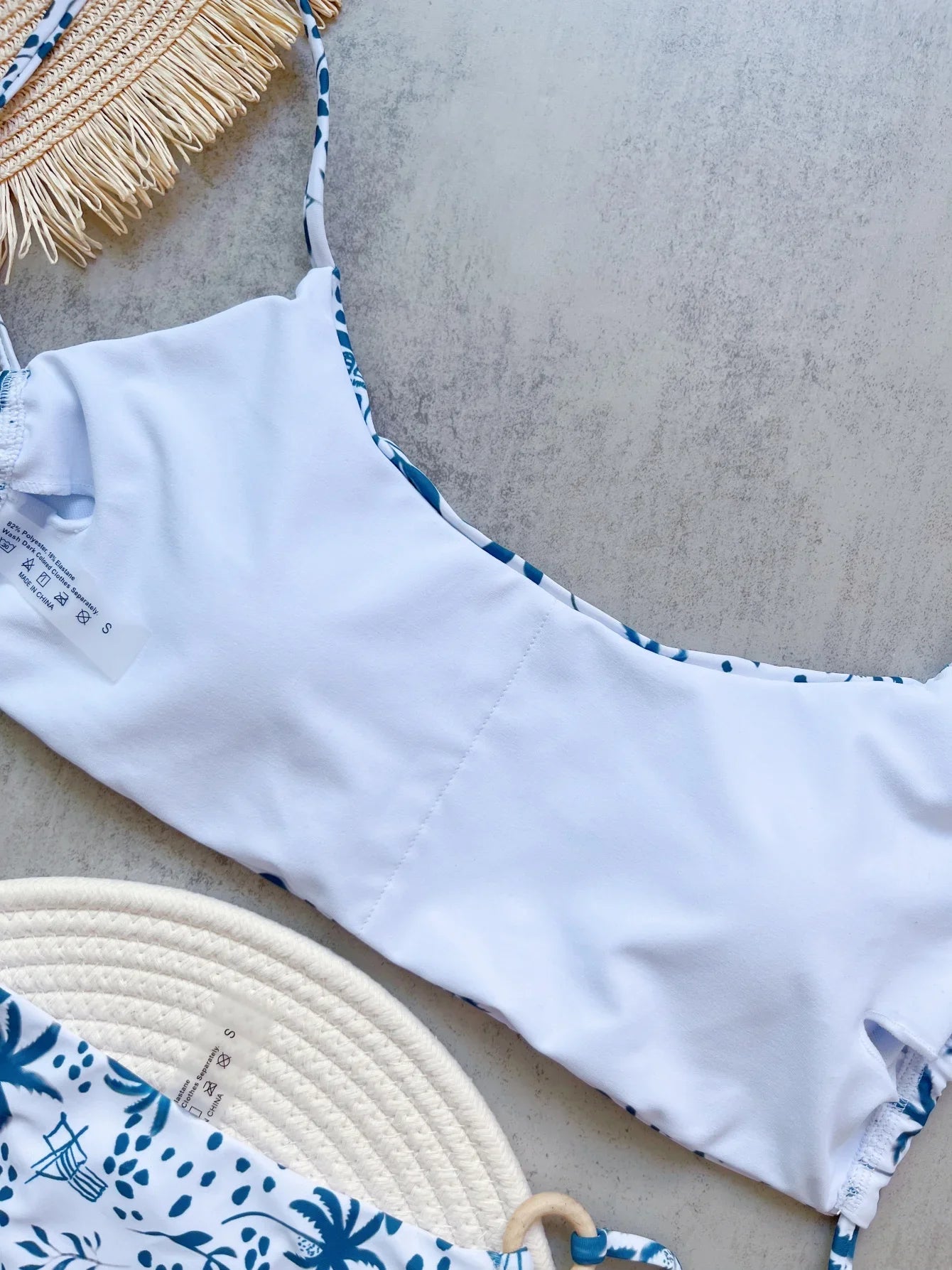 RUOTONGSEPT Women Swimsuit Knitted Bikini Set Sexy Blue White Print Split Swimsuit Bikini Brazilian Triangle Swimwear
