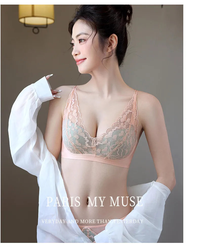 French Style Sexy Lace Underwear Set, Non-Padded Push Up Bra for Small Bust, Wirefree & Breathable, New Hot Bestseller MOYISU AB