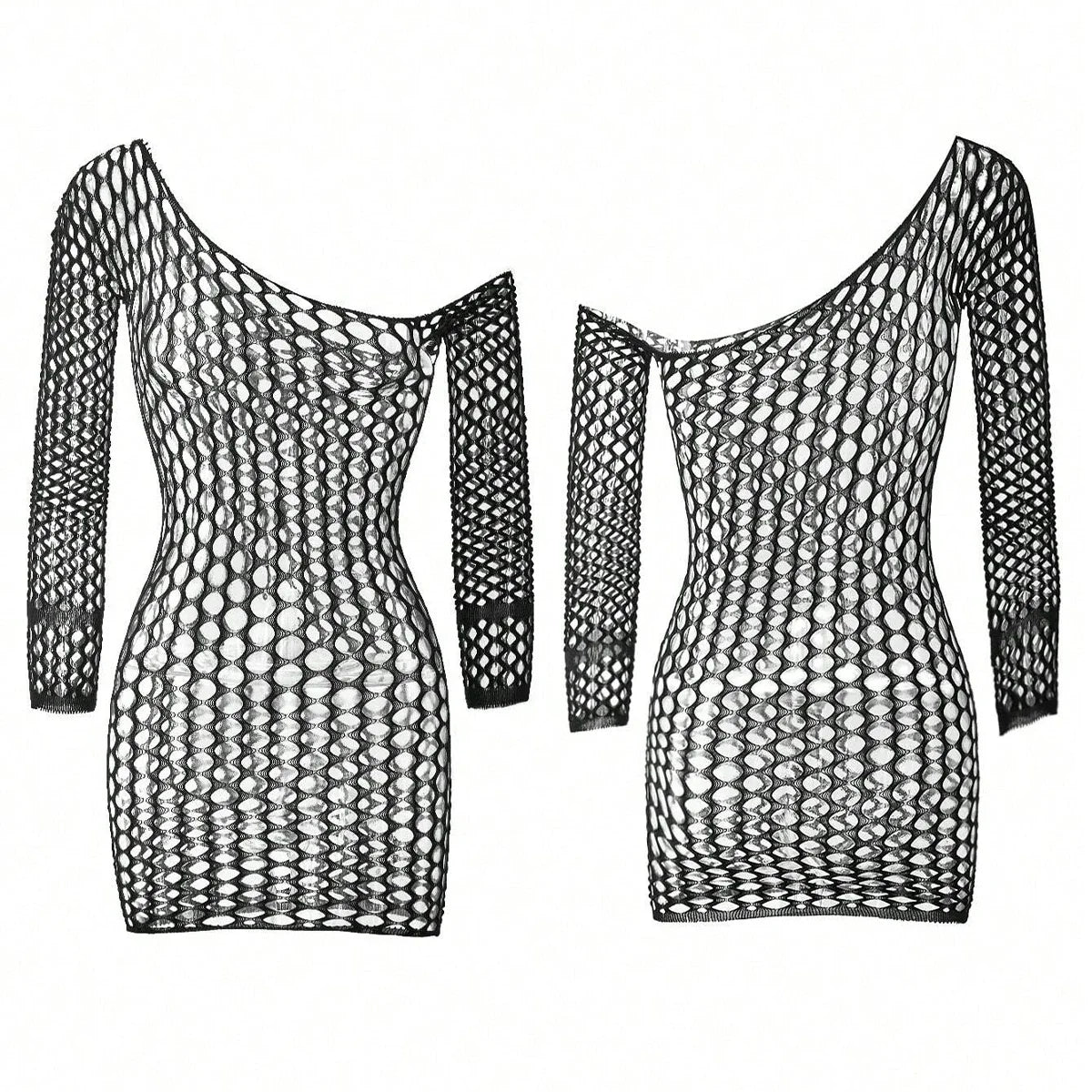 Women Fishnet Mini Sexy Dress Mesh Hollow Out Perspective Bodycon Underwear Dress Erotic Costume Crotchless Lingerie Sex Clothes