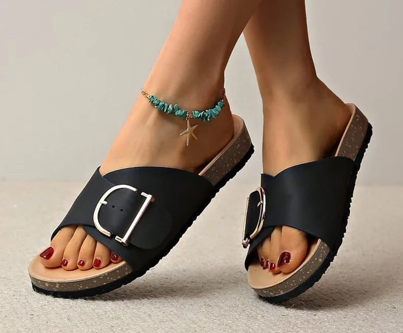 2026 New Women Indoor Street Slippers Summer Platform Shoes Simple Solid Color Buckle Slides For Female Slip-on Leisure Sandals