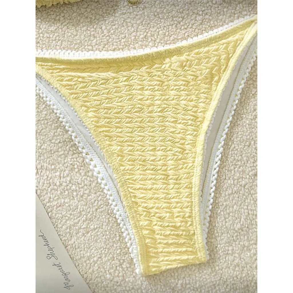 High Cut Leg Two-Pieces Bikini Set Bather Bathing Suit Swim Wrinkled Crinkled Halter Bikini Women Swimwear Female Swimsuit M125