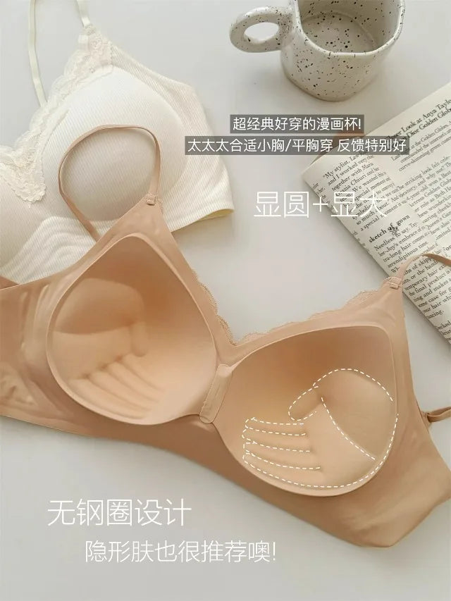 Comic Chest Bra No Underwire European Thin Straps Summer Women Lace Gathering Push Up Seamless Bras Japanese Style Natural Look
