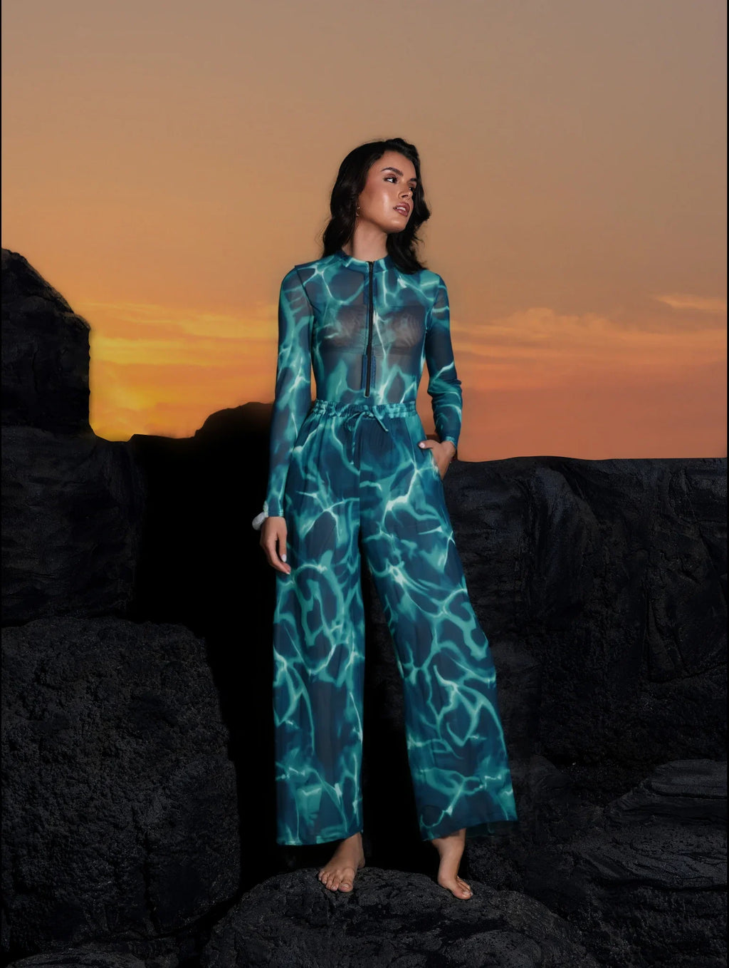 2026 Mesh Swimsuit with Long Pants & Swimdress Long Sleeve Mesh Beachwear Sexy High Waist Bathing Suit Smart Beach Clothing