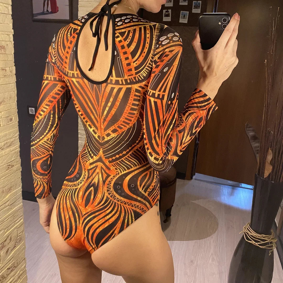 S - XXL 3PCS New Printed Long Sleeve With Pants Sarong Women Swimwear One Piece Swimsuit Female Bather Bathing Suit Swim V7180