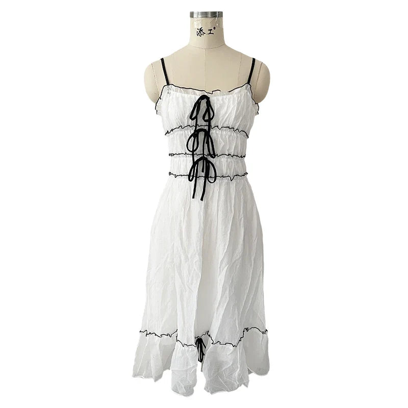 Foridol Spaghetti Strap White Sundress Flounced Edge Women's Dress Summer Beach Style Maxi Dress Bowknot Boho Vestidos 2025