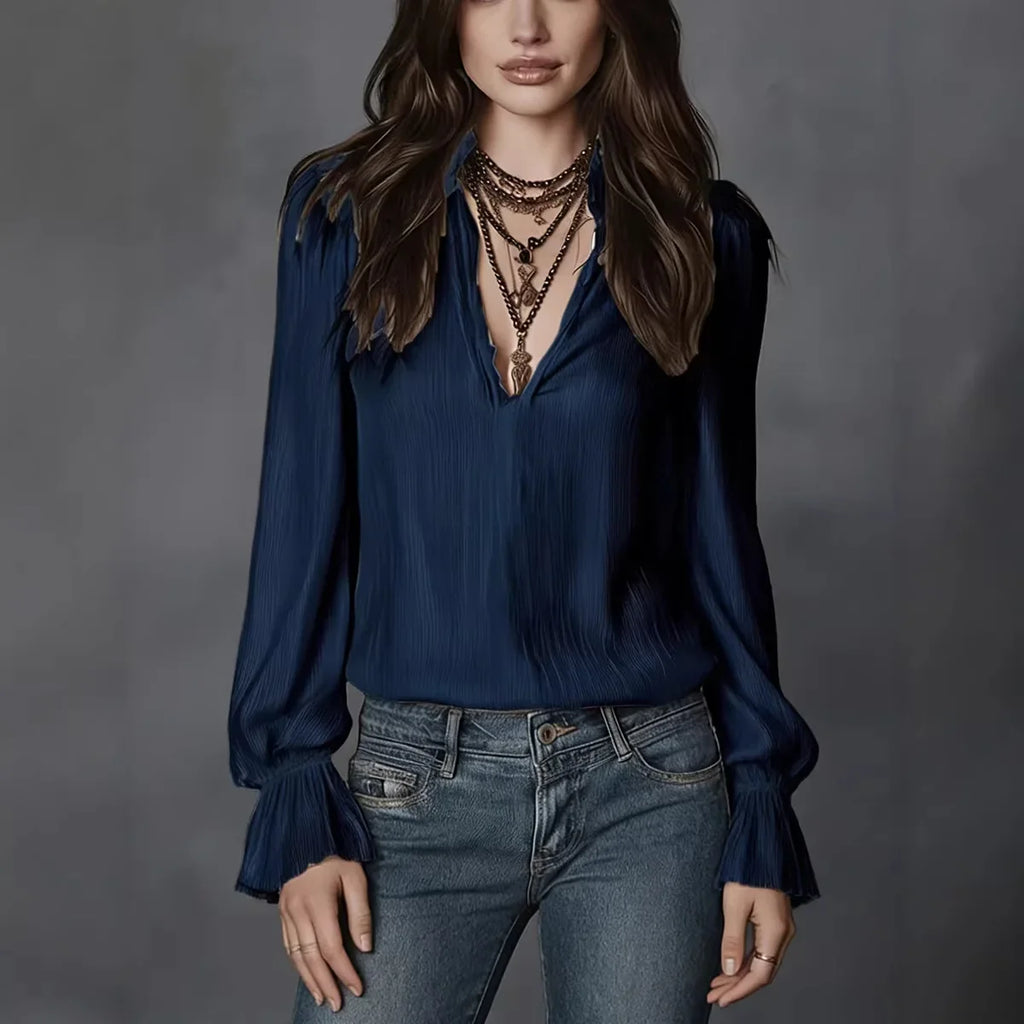 2026 Spring Women's Shirts European and American Fashion Long Sleeve Tops Solid Color Korean Style Lapel Shirts with Ruffles