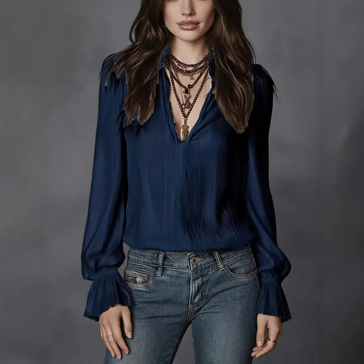 2026 Spring Women's Shirts European and American Fashion Long Sleeve Tops Solid Color Korean Style Lapel Shirts with Ruffles