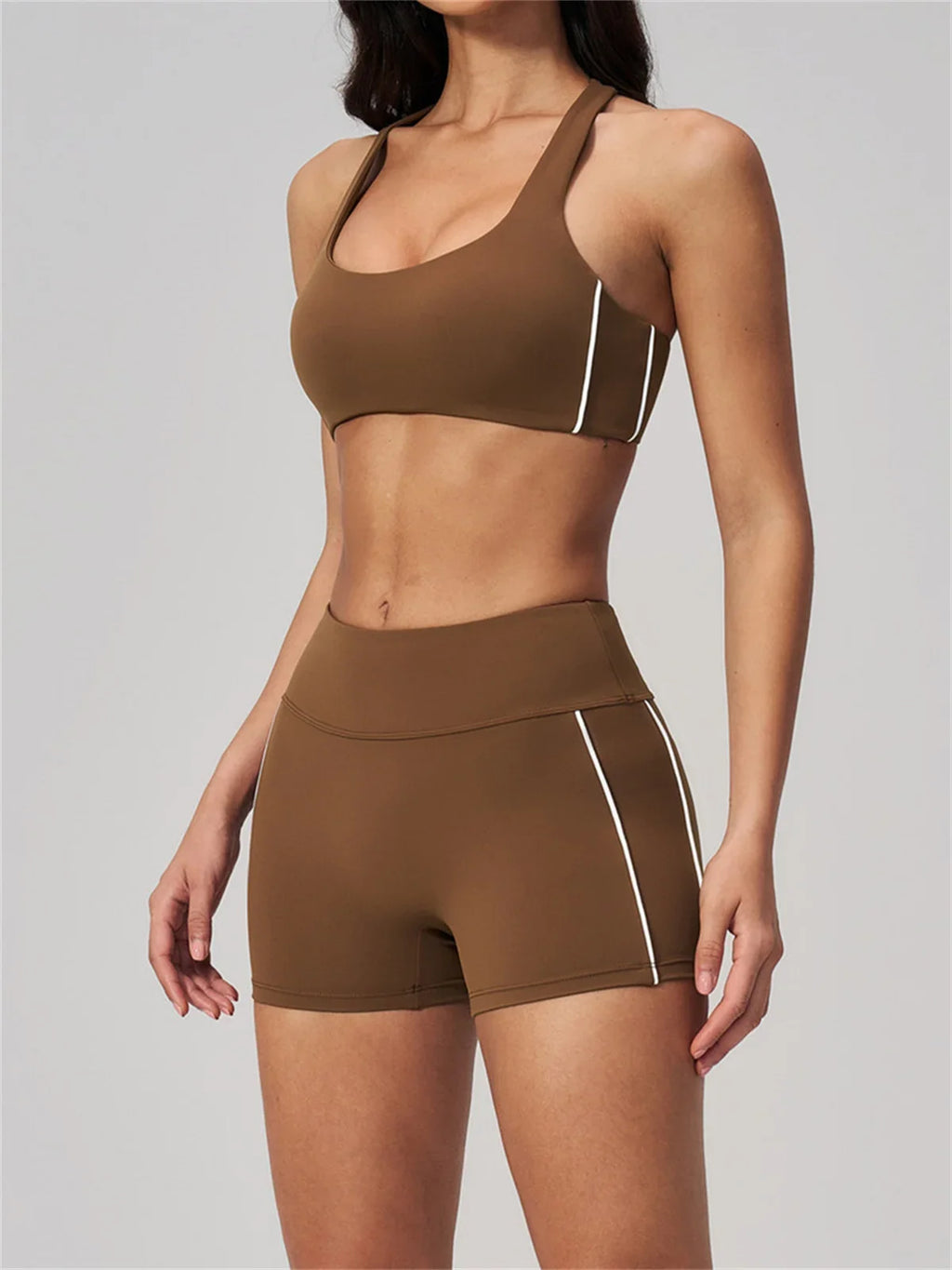 Quick Drying Shaved Tight Yoga Suit for Women Color Contrast Slim Sports Bra High Waist Shorts Running Fitness Suits Tracksuit