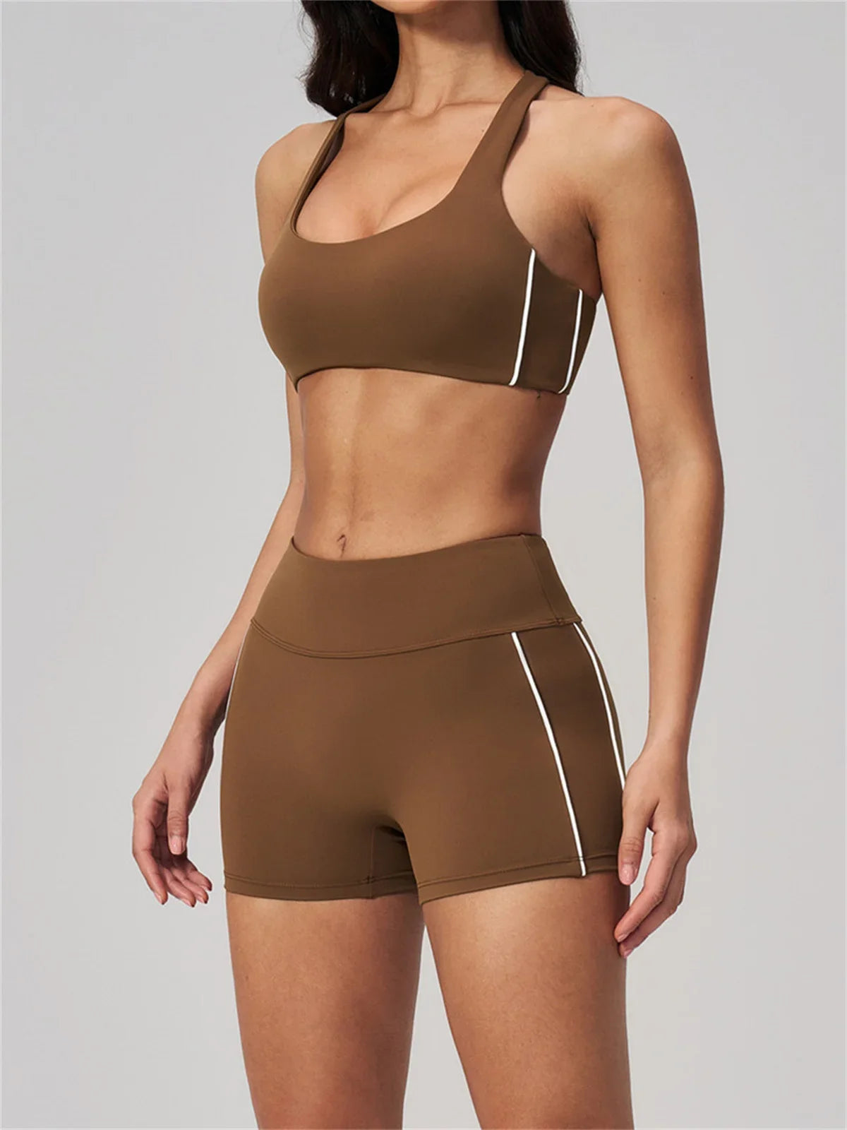 Quick Drying Shaved Tight Yoga Suit for Women Color Contrast Slim Sports Bra High Waist Shorts Running Fitness Suits Tracksuit