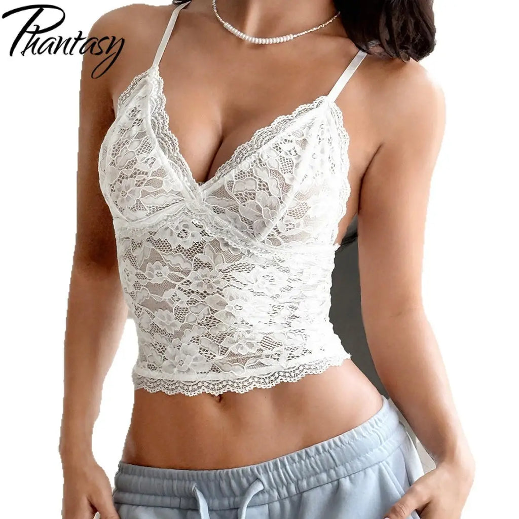 Phantasy Sexy Lace Sleeveless Women's Top Deep V See through Camisole Y2K Streetwear Women's Clothing 2026 Spring Summer Outfit