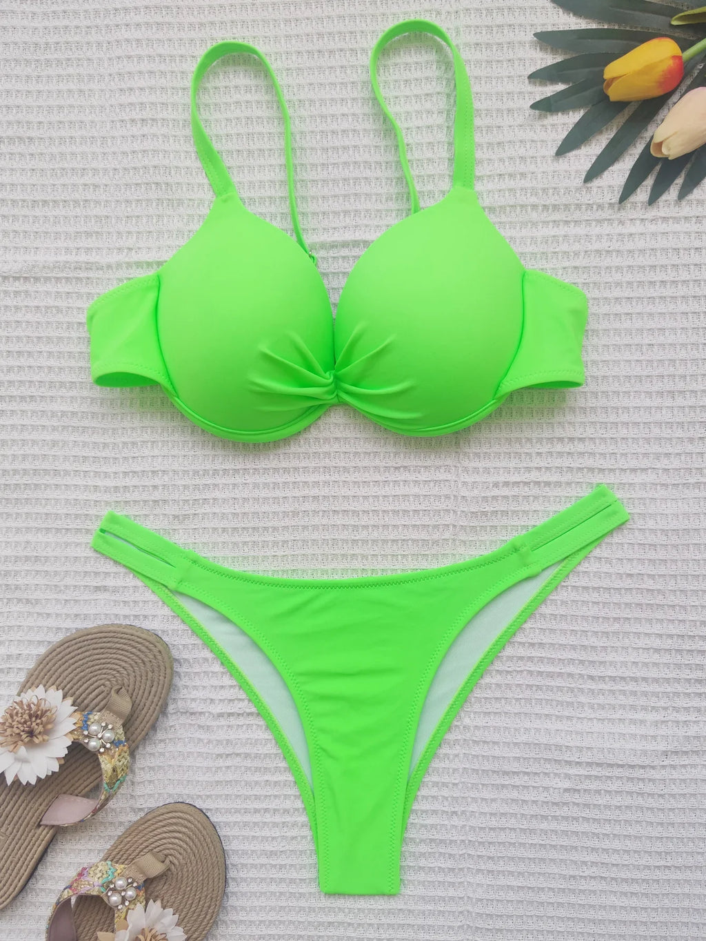 DEKA Sexy Solid Push Up Bikini Set Front Bow Knot Swimsuit Women Sexy Halter Two Piece Beachwear Bathing Suit Swimwear Biquini