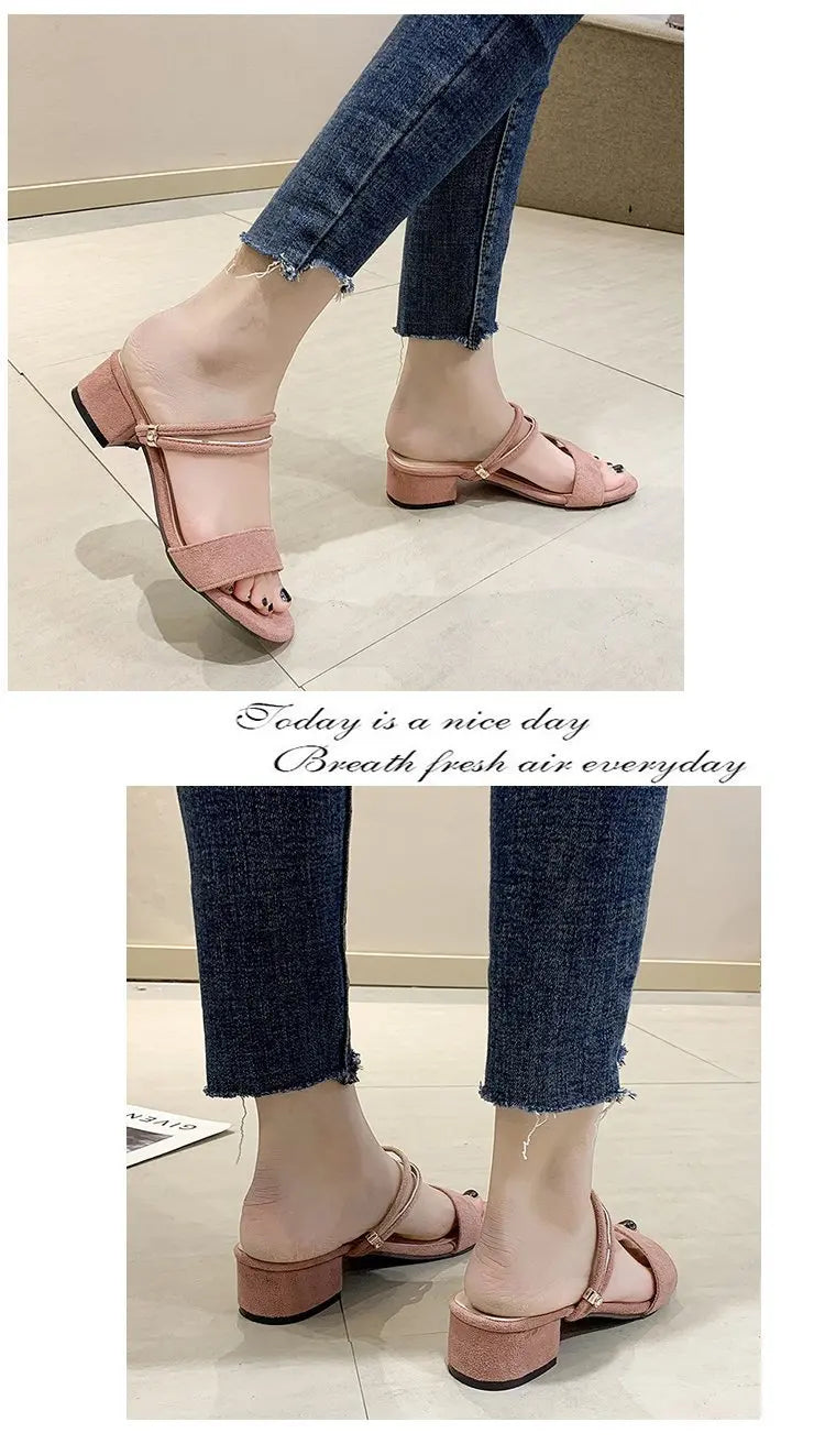 Women Sandals Chunky Heels Slides Summer 2026 Elegant Shoes Women Slipper Big Size 34-42 Fashion Summer Sandal Women