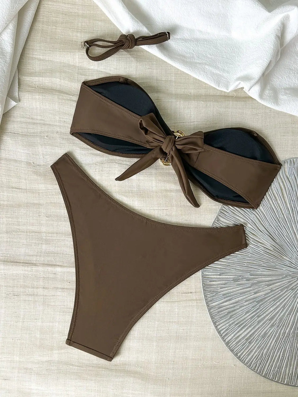 2026 Bandeau Bikinis Women Striped Padded Swimwear Female Sexy Swimsuit Solid Bathers Bathing Swimming Swim Suit Beachwear