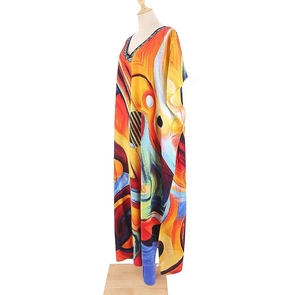 2026 New Colorful Kaftan Tunic Beach Dress Beach Wear Beachwear Beach Cover Up Cover-upsLoose Maxi Dress Female Women V4428