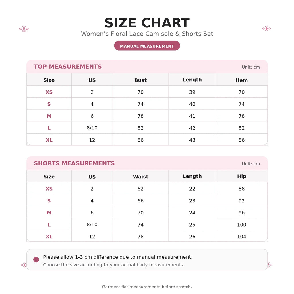 Women Pajama Set 2 Piece Floral Lace Trim Camisole Top and Shorts, V Neck Adjustable Strap Summer Sleepwear