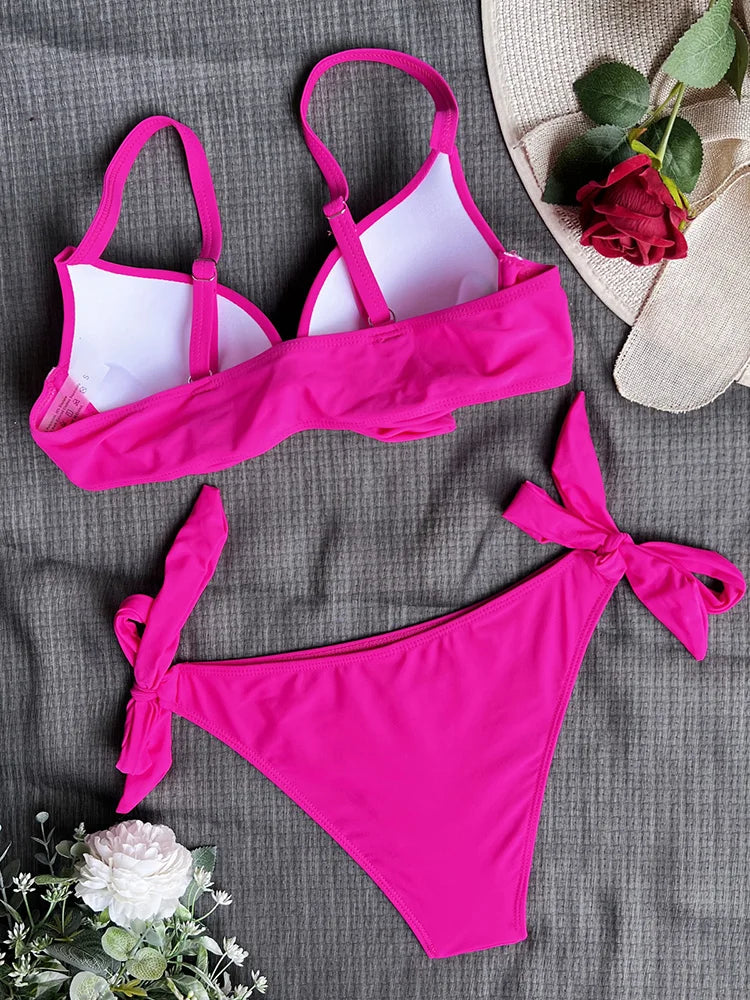 Sexy Knotted Underwired Bra Cup Bikini Women Swimsuit Female Swimwear Two-pieces Bikini Set Push Up Bikinis Bathing Suit Swim
