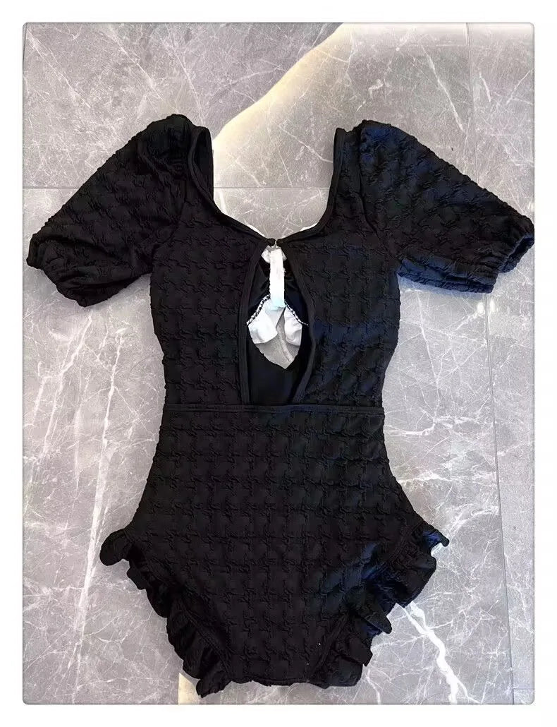 Hot Selling Swimsuit Women's New Black One-piece Cover Belly Slimming Skirt Style Flat Corner Hot Spring Conservative Swimsuit