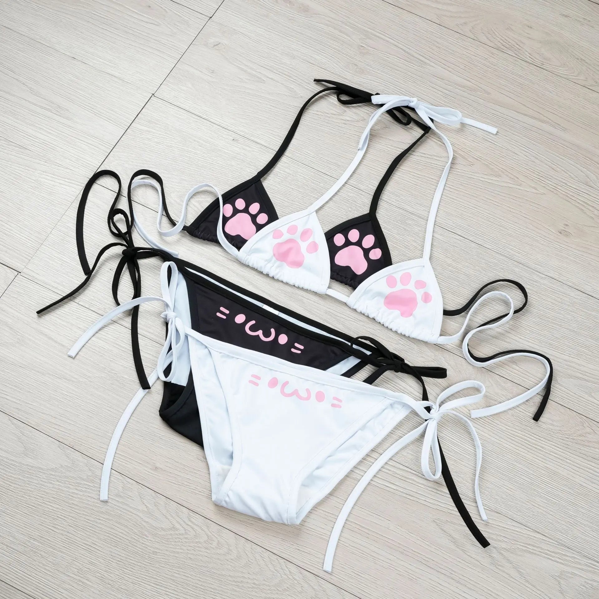 Japanese Kawaii Cat Paw Micro Bikini Set for Girl Women Bathing Suit Bandage Backless Mini Swimsuit Underwear Lingerie