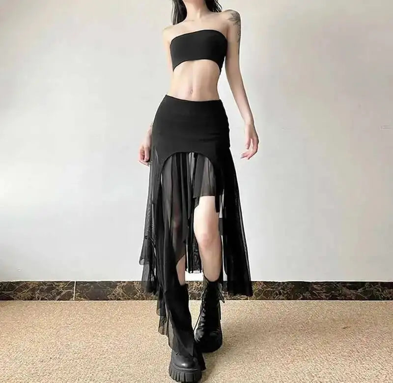 Sexy Irregular Y2K Skirts Women Vintage American High Waist Slim Slit Long Skirt Casual Lady Streetwear Retro Summer Skirts XGM8