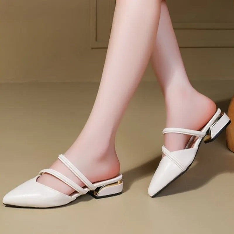 Toe Narrow Band  Slippers Women Fashion Shallow Sandal Elegant Summer Footwear Woman