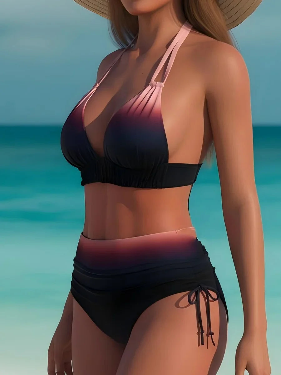 2026 High Waist Bikinis Women Padded Halter Swimwear Female Sexy Sporty Swimsuit Bathers Bathing Swimming Swim Suit Beachwear
