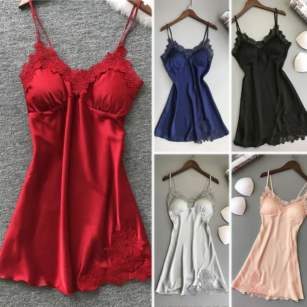 Sexy Pajamas Women's Silk Suspender Nightdress Ladies Spring And Summer Ice Silk Thin Halter Home Service Satin Night Dresses