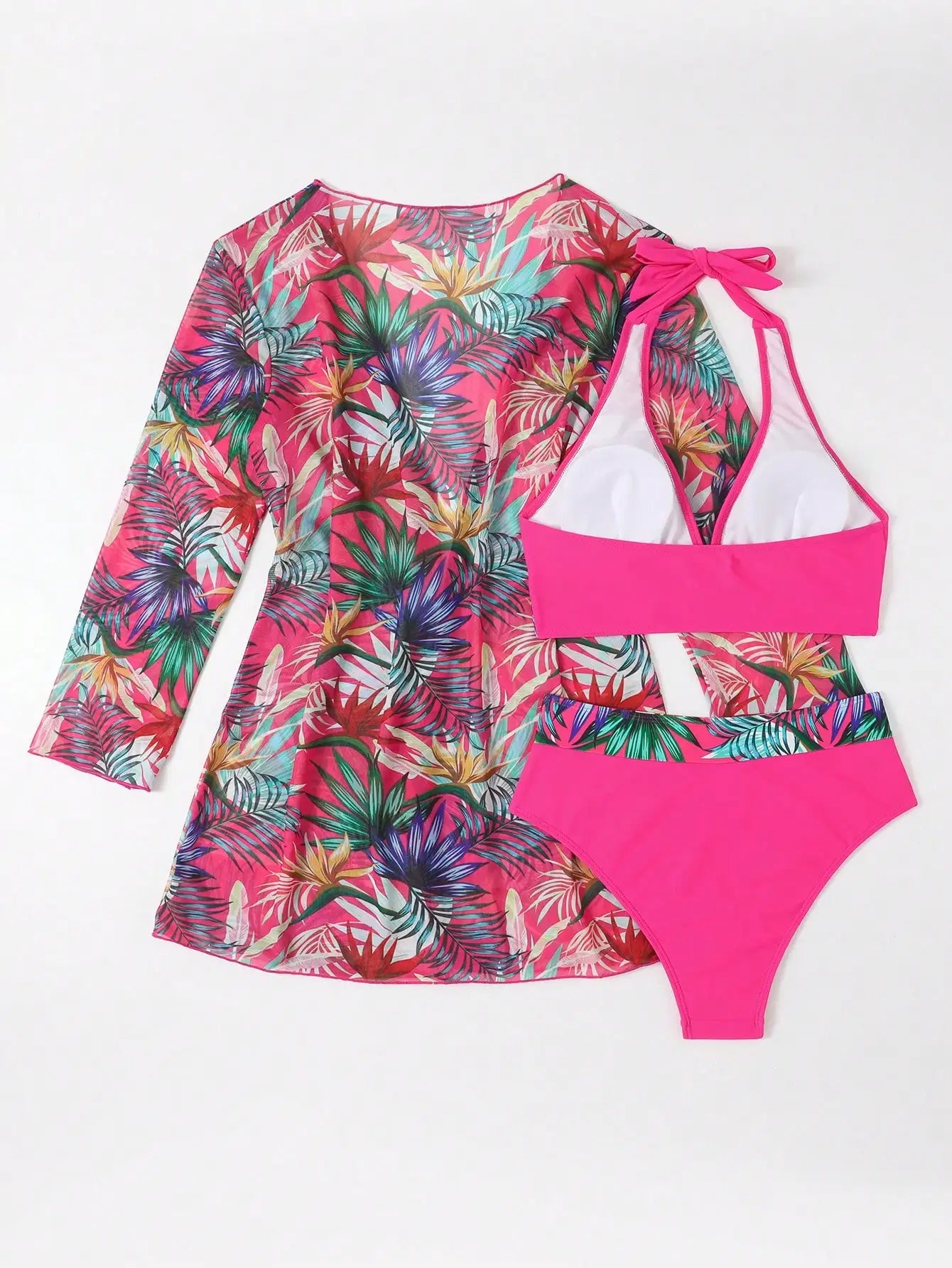 Halter Print Bikini 2026 Women Swimsuit With Kimono High Waist Swimwear Female Bathers Bathing Swimming Swim Suit Beachwear