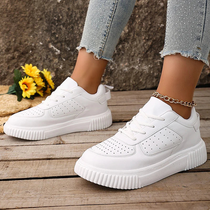 Plus Size 43 Thick Bottom White Sneakers Women Fashion Lace Up Platform Sport Sneaker Woman Non Slip Breathable Tennis Shoes
