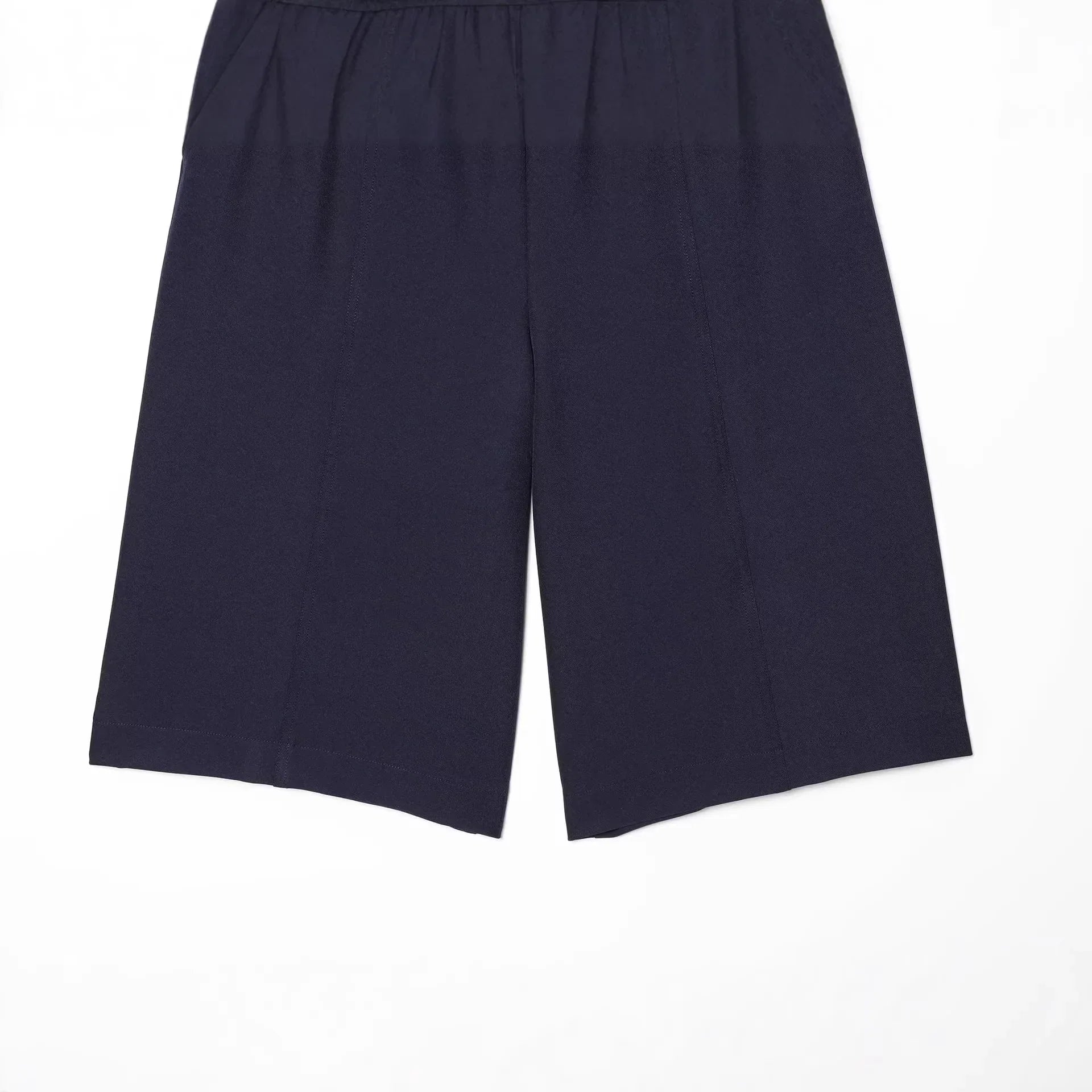 Women's Layered Decorative Waist Casual Shorts Navy Blue Waist Drawstring Wide Leg Knee Shorts Casual Culottes For Women TSP2