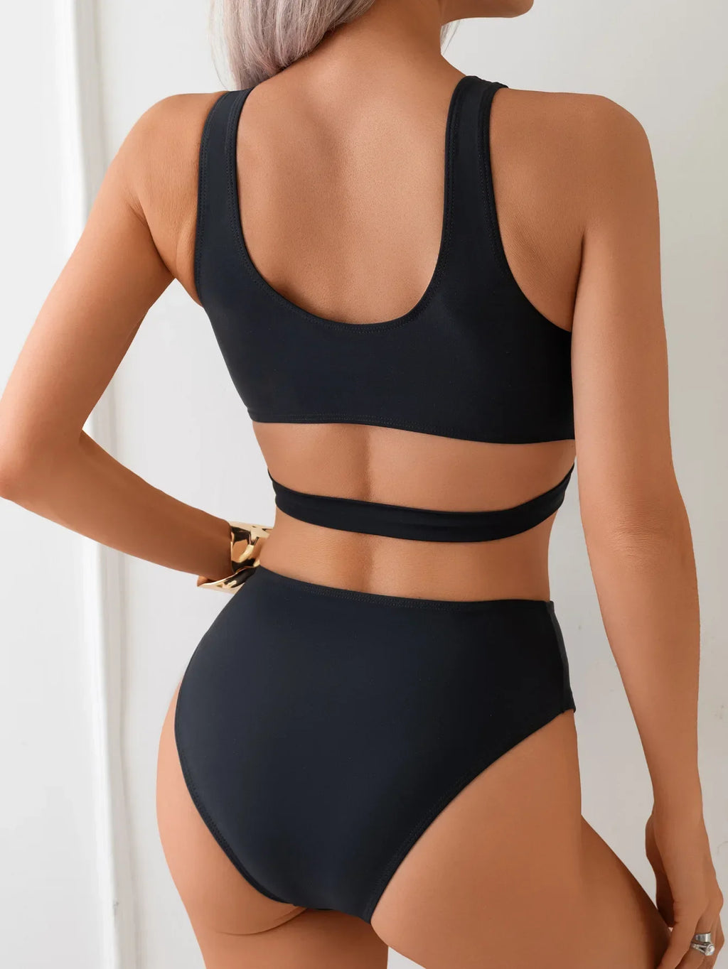 S - XL V Neck High Cut Out One Piece Swimsuit Women Swimwear Female Bather Monokini Cross Bandage Bathing Suit Swim Beachwear