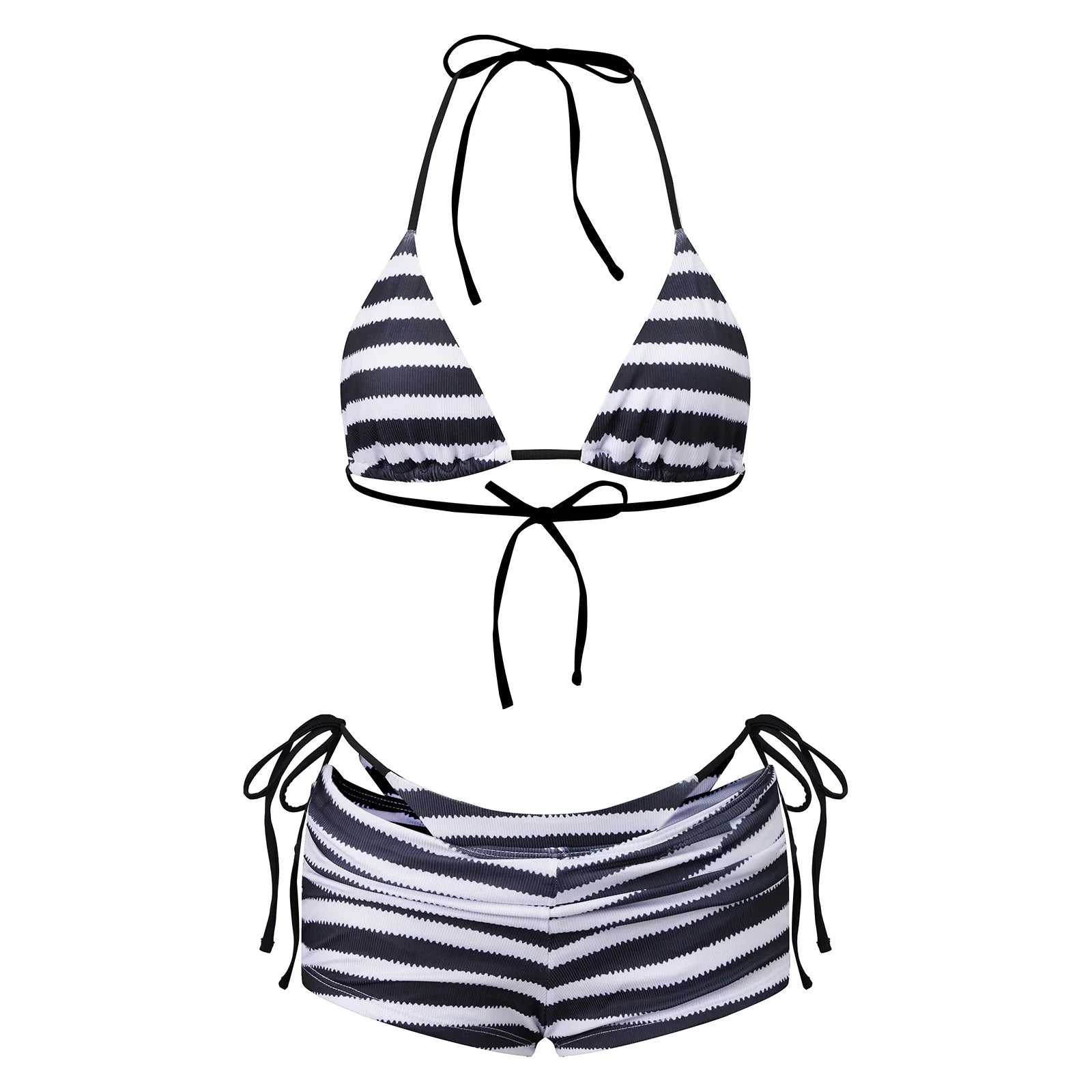 Women Striped 3 Piece Bikini Sets Halter Bra Briefs Shorts for Party Beach Summer Bathing Suit Swimwear