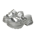 Summer Silver Chunky Platform Sandals Women Fashion Buckle Thick Bottom Slippers Woman Punk Wedges High Heels Sandalias Mujer