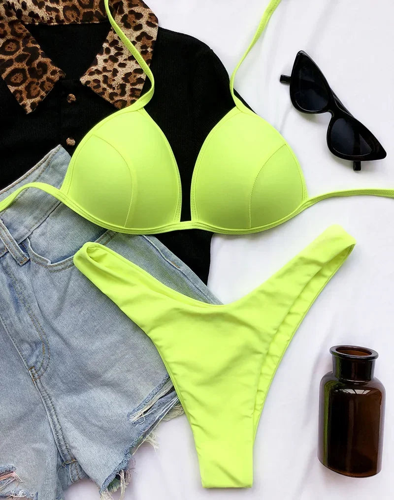 2025 Halter Bra Cup Bikini Women Swimsuit Female Push Up Swimwear Two Pieces Bikini set Brazilian Bather Bathing Suit Swim Lady