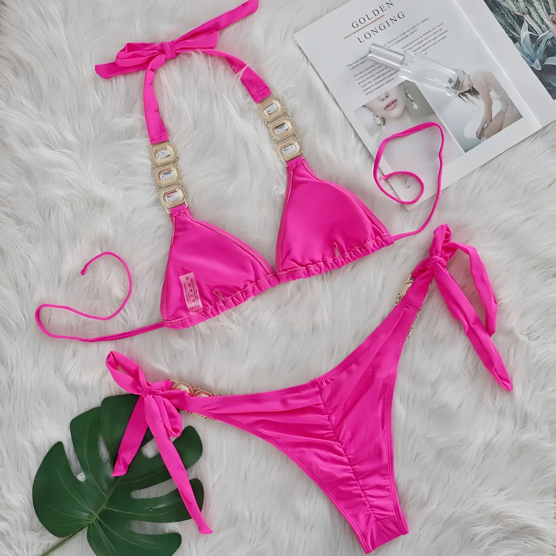 DEKA Sexy Crystal Diamond Swimwear Rhinestone Bikini Set Women Luxury Black Push Up Bandage Thong Swimsuit Beach Bathing Suit